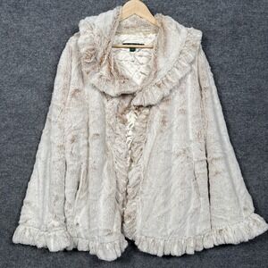 Damselle New York Plus Size 1X Jacket Faux Fur Cream Soft Ruffled Evening Cozy